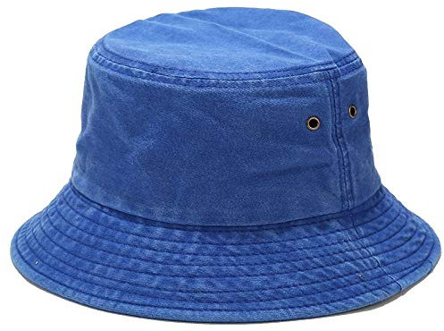 JFAN Fischerhut Unisex Eimer Hut Sommer Einfachheit Hut UV Schutz Doppelte Retro Abnutzung Sonnenhut Faltbar Segeltuch Hat 56-58CM Blau