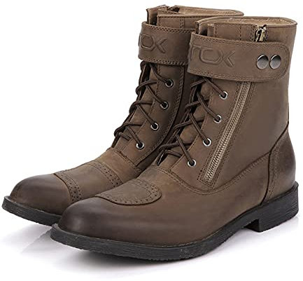 Stivali da Moto Impermeabili,Scarpe Casual da Esterno in Pelle di Vacchetta,Stivali da Moto per Scooter da Bici da Strada da Turismo da Uomo,Scarpe,Brown-40