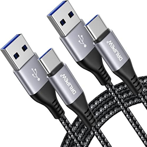 DRLIPEW USB C Cable 3M 2Pack,Extra Long Type Charging 10ft,Nylon Braided PS5 Controller Charger Compatible With Samsung Galaxy S20 S21 S10 S10e S9 S8 Plus A50 A51,Note 10 9 8,Huawei P30 P20 P10, Grey