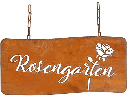 B2S BACK2SEASON Metall Tafel Rosengarten Edelrost zum hängen mit Kette Gartendeko B=45 cm