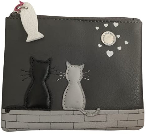 Mala Leather Midnight Collection 4231 Porte-monnaie en cuir de qualité supérieure Motif chat Noir/gris, gris, Taille unique,