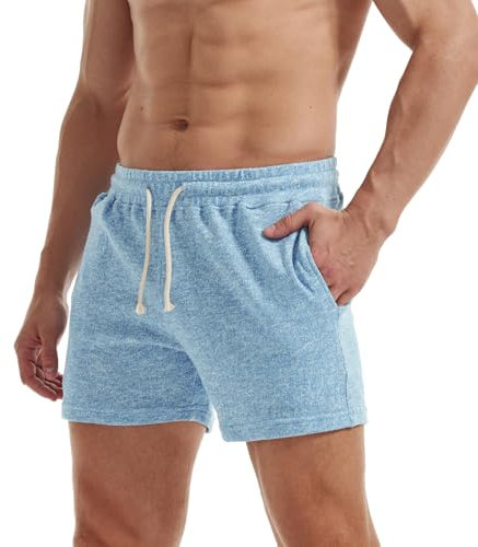 AIMPACT Jogginghose Herren Kurz 5 Inch Sweatshorts Herren Kurze Hosen Baumwolle Fitnesshose Traininghose mit Taschen (Hellblau-L)