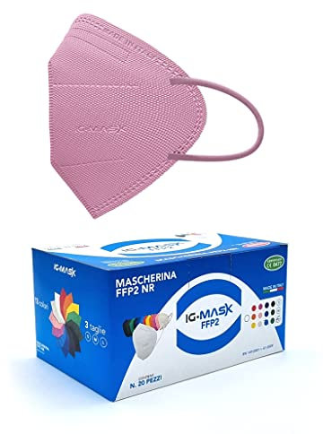 IG MASK FFP2 Maschera di Protezione Respiratoria, Box da 20 pezzi, imbustate singole con Ganci Nucali e Adesivi, Mascherina Certificata CE0477 (M, Rosa)