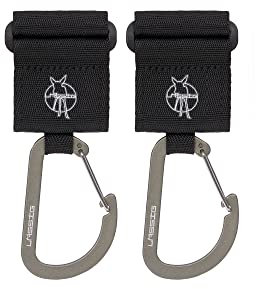 LÄSSIG Kinderwagenbefestigung (2 Stk.) Klettverschluss Karabiner Haken Karabinerhaken Kinderwagenhaken Einkaufshaken Metall/Stroller Hooks with Carabiner black