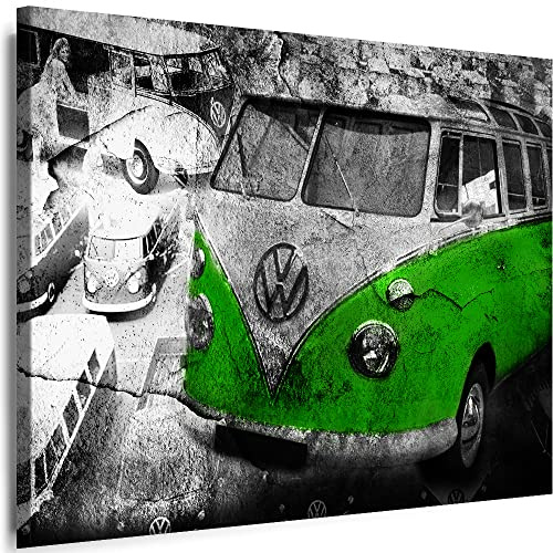 Myartstyle Bilder Auto VW-T3 Wandbilder Oldtimer Grün Car LEINWAND BILDER XXL KUNSTDRUCKE Decor (70 x 50 cm)