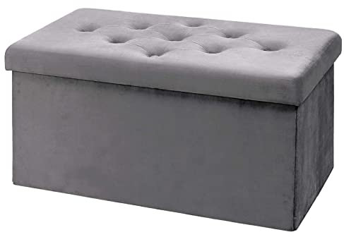 BRIAN & DANY Ottoman Storage Box Velvet Foldable Storage Ottoman Bench with Highly Elastic Sponge Filling for Living Room, 80 x 40 x 40 cm, Gray