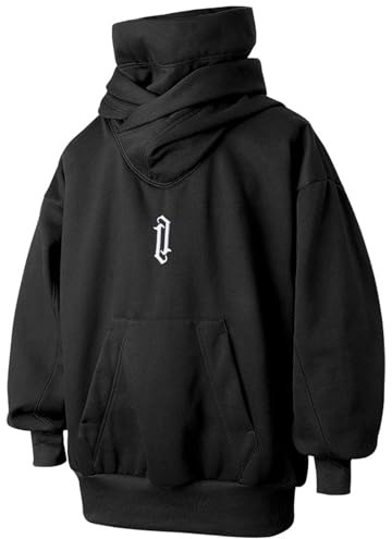 HISITOSA Men's Fleece Double Neckline Hoodie with Neck Gaiter Techwear | Soft Cotton Pullover Casual Hooded Unisex Long Sleeve Sweatshirts Fall Winter Clothes