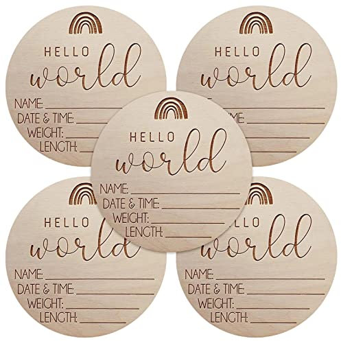 windyday Geburtsanzeige Zeichen 10,2 cm Hallo Welt-Willkommensschild für Neugeborene,Neugeborenes Schild Baby-Holzschilder, Baby-Ankündigungsschild für Babypar, Krankenhaus, Kinderzimmer