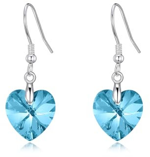 Philip Jones Sterling Silver Aquamarine Heart Earrings Created with Zircondia® Crystals
