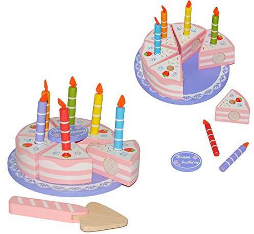 alles-meine.de GmbH 15 TLG. Set Torte/Geburtstagstorte + Tortenheber aus Holz zum Schneiden - für Kinder Holztorte Kuchen - Kaufmannsladen Zubehör Kaufladen Holzfrüchte - Schne..