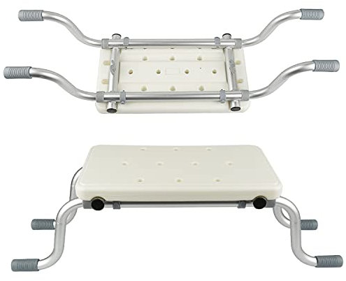 Duschhocker, rutschfest, Duschstuhl, stabil und sicher, Aluminium und HDPE-Kunststoff, höhenverstellbar, Hocker für Badezimmer (weiß, B Badewannensitz, (73 – 83) × 22 × 18 cm