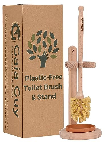 Gaia Guy Cepillo de inodoro de madera de haya, cepillo de inodoro de cerdas de sisal, cerdas naturales y mango de madera son compostables y biodegradables, sin plástico