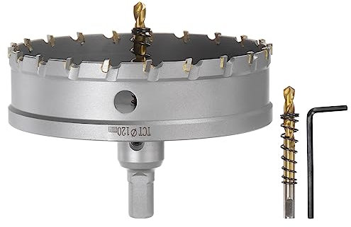 sourcing map Scie cloche en carbure TCT de 120 mm de diamètre pour acier inoxydable, métal, alliage d'aluminium, cuivre, laiton, plastique, avec embout central supplémentaire