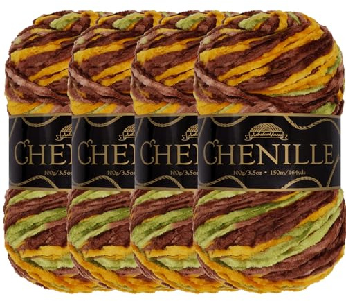 JubileeYarn Chenille Yarn - Worsted Polyester - 100g/Skein - El Dorado - 4 Skeins