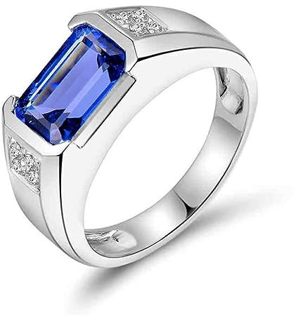 Gold Ring 18K, Herren Ring Breit Weißes Gold Tansanit 4.46ct Smaragdform Natürlicher Edelstein Schmuck Größe 68 (21.6)