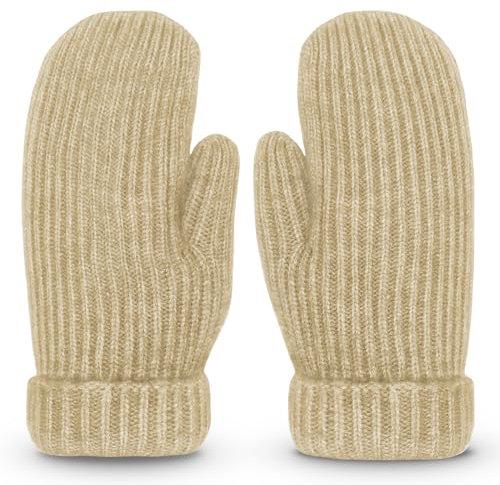 Whiteleopard Herren Damen Winterhandschuhe Warmfutter Elastische Manschette - Strick Dehnbar Kaltes Wetter Warme Strick Dicke Handschuhe Fäustlinge, Beige, Medium