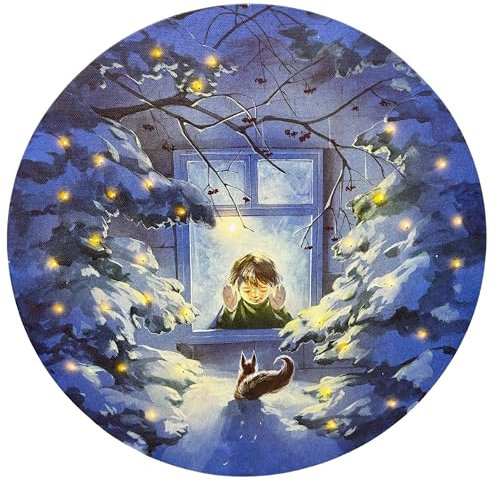 abc HOME | Wandbild Junge am Fenster | Winter | LED´s | batteriebetrieben | 30 cm Ø