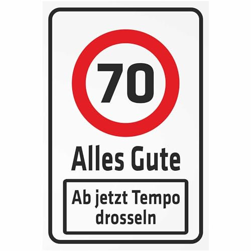 INDIGOS UG - Alu - Dibond Schilder 3mm - Wunschtext personalisiert - Alles Gute - Ab jetzt Tempo drosseln als Verkehrsschild - Kombi - 200x150 mm - Hotel, Firma, Schutz, Kita, Arzt, Praxis, Wohnung