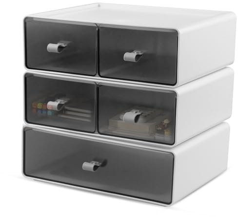 suaywo 3 Stück Weiß Schubladenbox Stapelbar Büro Organizer Schubladenbox Schreibtisch Organizer mit Schubladen für Büro, Schule, Zuhause, Schminktisch, Desktop