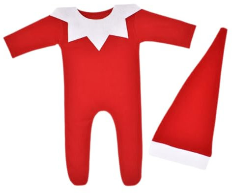SAFIGLE 1 Satz Rotes Dreiteiliges Overall-set Für Die Weihnachtsfotografie Für Neugeborene Weihnachtsmütze Kleidung Für Neugeborene Weihnachtsoverall Schmücken Junge Elasthan Kleine