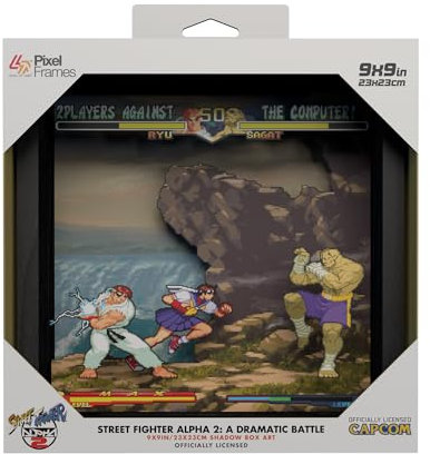 Level Up Labs Pixel Frames: Street Fighter Alpha 2: A Dramatic Battle – 3D-Schattenbox – gerahmte Dekoration für Wand, Zuhause, Regal, Spielposter, Kunst-Sammlerstücke, Jungen, Mädchen, Teenager,