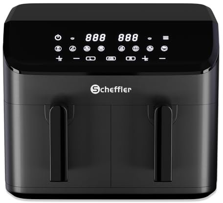 Scheffler Heißluftfritteuse 2 kammern 9L (2x4.5L), 2000W Airfryer mit 2 Fächer, Doppelkammerh, Dual Cook & Sync Finish, 8 Programme, Touchscreen, Air Fryers Heissluftfriteuse XXL Friteuse Ohne öl