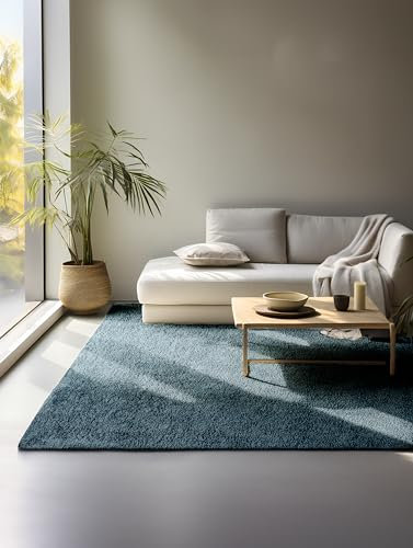 freundin Home Collection Shaggy Teppich – Flauschiger Hochflor Wohnzimmerteppich – Einfarbig Weich Pflegeleicht Langflor für Wohnzimmer, Esszimmer, Schlafzimmer, Kinderzimmer – Petrol, 80x240cm