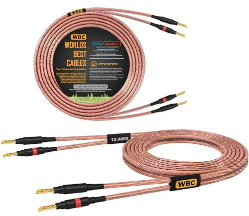 WORLDS BEST CABLES Van Damme 2 x 4.00 mm2 (2x 12AWG) - 3 Meter – 99.99% UP-LCOFC Figure-8 Audiophile Hi-Fi Speaker Cable Pair w/Eminence Gold Plated Banana Plugs