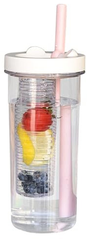 MiOYOOW Wasserflasche mit Fruchteinsatz, Sport Getränkeflasche mit Strohhalm für Das Training Im Fitnessstudio, Wandern, Reisen, Drinnen und Draußen 650 ml (23 Oz)