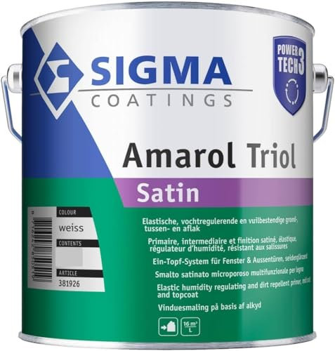 Sigma Amarol Triol - Pintura profesional para madera y metal, imprimación, capa de acabado, acabado satinado - duradero y resistente a la intemperie (blanco, 5 litros (70 m2))