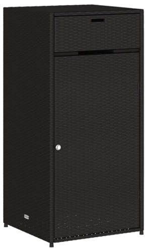 Willood Gartenschrank Schwarz 55x55x111 cm Poly Rattan Geräteschrank mit viel Stauraum, Beistellschrank Schrank mit Türen, Balkonschrank Terrassenschrank