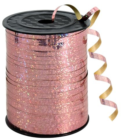 RIBBOOO 450 Meters Geschenkband Laser Roségold 5mm luftballon Schnur Luftballons Band Geschenkverpackung für Weihnachtsdeko Ballonverschlüsse Geschenkverpackung Hochzeitsdeko (500 Yard Balloon Ribbon)
