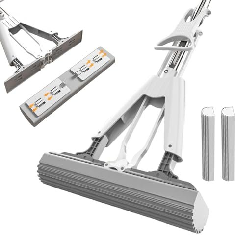 Trapeador de Mano, Trapeador Plegable - Fregona plana autoapretable pequeña,Trapeador con rodillo súper absorbente, herramienta de limpieza en seco y húmedo, trapeador plegable, manos libres, fácil de