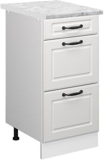 Vicco Schubladenschrank R-Line, Schubladenschrank für die Küche, Weiß Landhaus, 40 cm AP Marmor