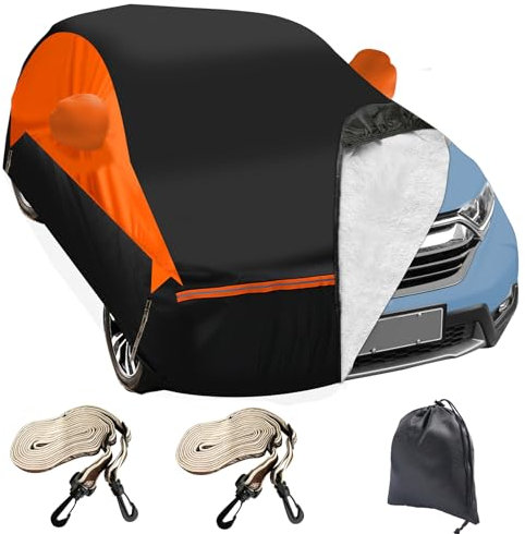 Autoabdeckung Wasserdicht für VW Tiguan (LWB) 2016-2024, Mit Baumwollfutter, Atmungsaktiv Auto Abdeckplane Wetterfeste UV-Beständige Autoabdeckung Vollgarage mit Seitlichem Türreißverschluss