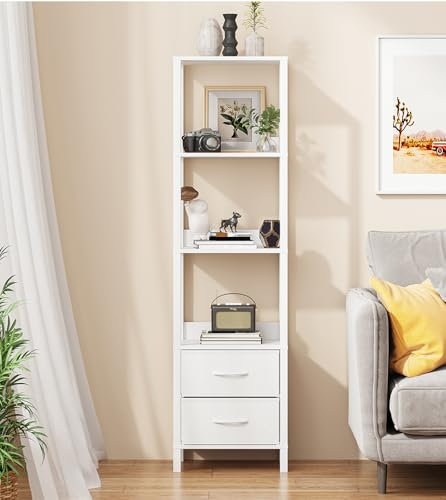 VIMBER, 5-Tier Corner Bookshelf, Industrial Corner Ladder Shelf, Modern Display Shelf for Living Room, Bedroom, Kitchen, Home Office, Metal Frame, White USSJ002W