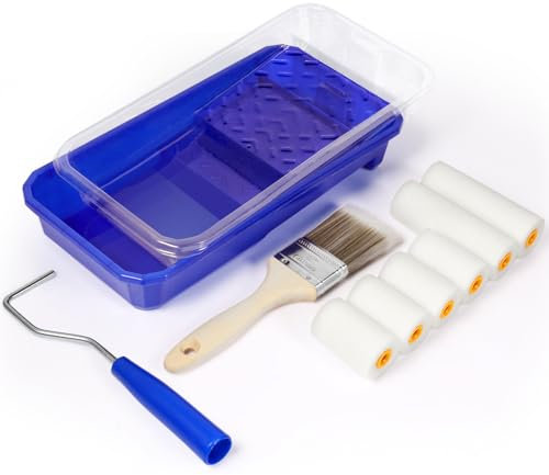 10 Pcs Paint Roller Set, 4x2.1 & 2X 3.9 Mini Paint Roller with Paint Tray, Roller Frame, Paint Brush, Foam Roller Sets for Painting, Small Paint Roller for Painting Walls, Furniture, Ceiling