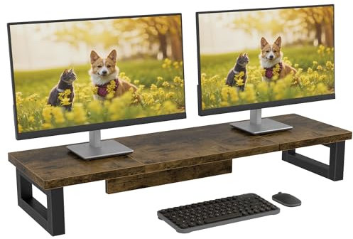 OYRREU Supporto Monitor Scrivania, 91x26cm Supporto Monitor Rialzo 2 Monitor da Scrivania, Supporto per Monitor Schermo PC Laptop Computer Monitor Stand Accessori Scrivania