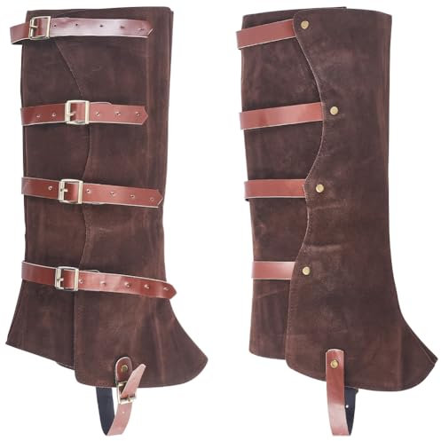 GORGECRAFT 2pz Polainas de Piel Sintética para Piernas Protectores de Piernas de Caballero Medieval Cubiertas de Botas Marrón Coco Armadura de Piernas Vikinga Renacentista Hebilla Halloween Cosplay