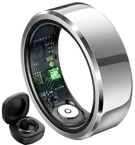 JXYQZD Smart Ring für Frauen und Männer, Fitness-Tracker-Ring mit Ladeetui, IP68 Wasserdicht, 7-Tage-Akku, Intelligenter Ring zur Schlafüberwachung(Silver,8#)