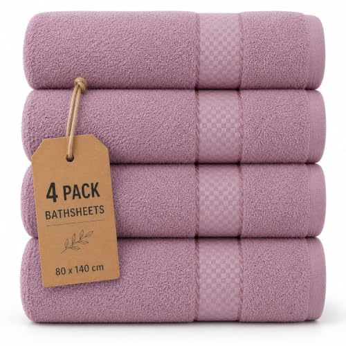 Casabella Luxury Pack Of 4 Bath Sheet 100% Egyptian Cotton Super Soft towel_Pink