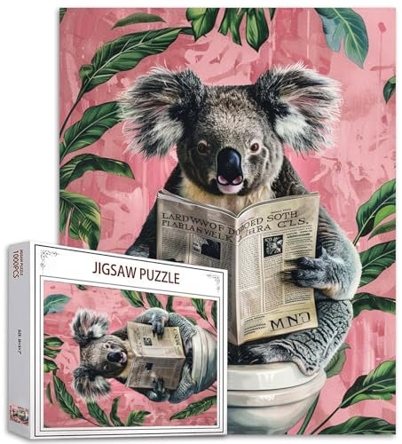 Tucocoo Koala Lese-Zeitungspuzzle, 1000 Teile, Puzzles für Erwachsene, lustige Tiere auf Toilette, Kunstpuzzle für anspruchsvolle Familienaktivitäten, buntes Bastelpuzzle für Heimdekoration Geschenke