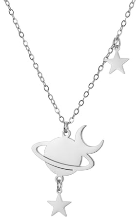 VASSAGO Saturn-Halskette für Damen und Herren, Planeten-Halskette, Edelstahl, Mond-Stern, Halskette für Teenager, Freunde, Geburtstag, Jahrestag, Schmuck, Geschenk