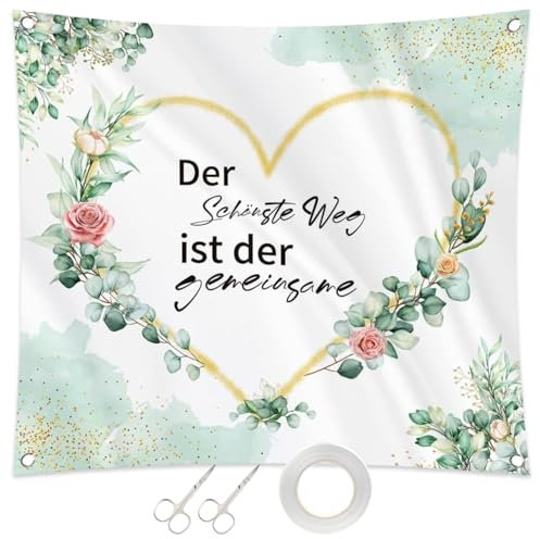 Hochzeitsherz zum Ausschneiden 200x180cm, Hochzeitsgeschenke für Brautpaar, Hochzeitslaken mit 2 Scheren, Hochzeit Bettlaken Hochzeitsspiele, Eukalyptus Deko, Hochzeitsdekoration