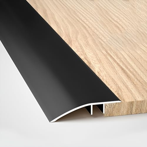 Übergangsprofil, Alu Schwellenrampe Höhenausgleich 7-15mm/15-25mm Übergangsschiene, Bodenübergangsstreifen, Breite: 43mm/52mm(Black,5.2cm/2.04in)