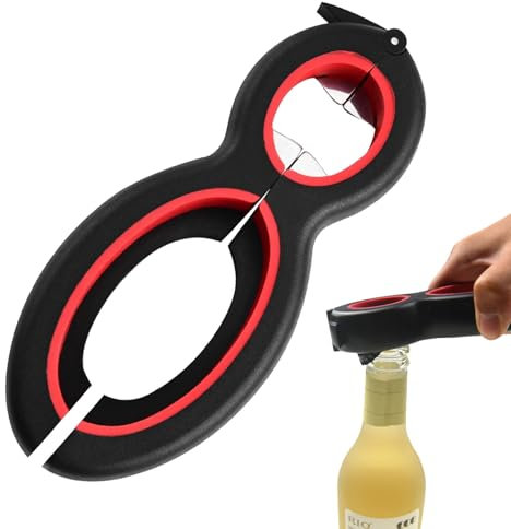 DAAIZIII 6-in-1 Flaschenöffner für Senioren, Dosenöffner, Glasöffner, Schraubdeckelöffner, Schwarz, Edelstahl und PP-Material, 14,8 x 6,5 cm, Küchenhelfer