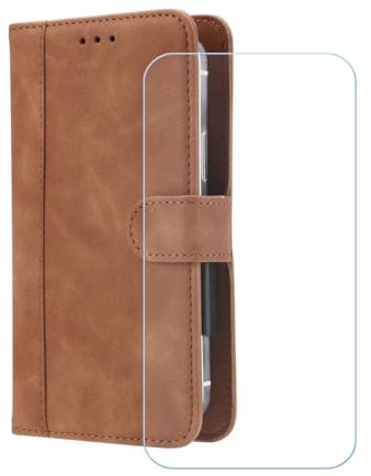 BMPNLSZ Handyhülle für SPC Zeus 4G PRO + Panzerglas, HD Gehärtetes Glas Displayschutzfolie - Leder Flip Case Schutzhülle Tasche Handytasche für (5,5) - Braun-XHDFG