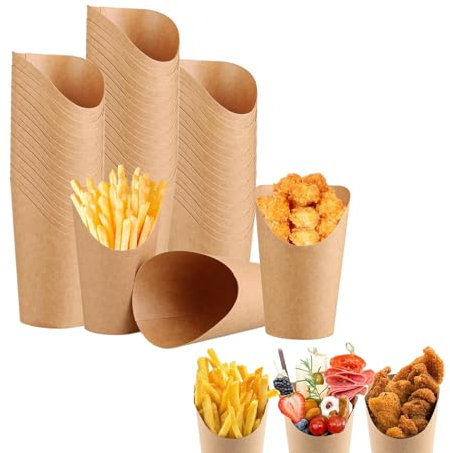 Weenwill French Fries Holder,50 PCS French Fry Cup 12oz Charcuterie Cups Kraft Paper Cups Holder Food Cones Trays for Chips,Fruit Skewers,Popcorn,Ice Cream,Suitable for Various Parties