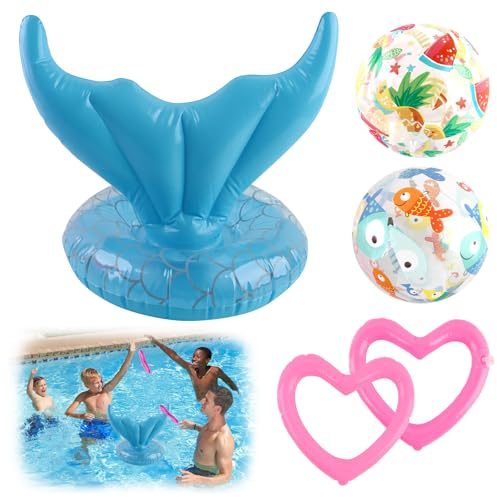 Aufblasbare Ringwurfspiel, Aufblasbare Pool Spielzeug, Outdoor Kinder Spiele Pool Spielzeug Eltern Kinder Wurfspiel Gartenspiele Partyspiel, Pool Wassersport Spielzeug für Kinder und Erwachsene (Blue)