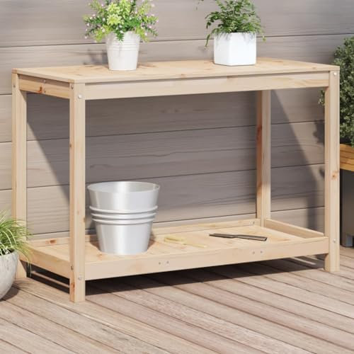 Eleganz Massivholz Pflanztisch mit Ablage 108x50x75 cm - Kiefer unbehandelt - Gartenpflege & Pflanzenpflege - Langlebig & Umweltfreundlich